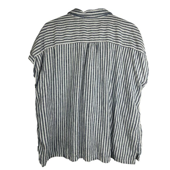 Orvis Women's Button-Up Short Sleeves Linen Blend Shirt, Blue Strip XXL - Picture 2 of 12